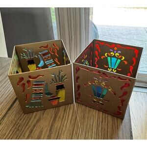 Retired Set 2 PartyLite Southwestern Lights Holiday Tea Light Candle Holders 3”